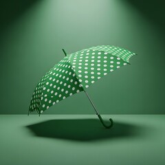 Green umbrella with white polka dots