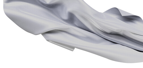 Close-up of a shimmering silver fabric gracefully draped, creating a sense of movement, luxury, and...