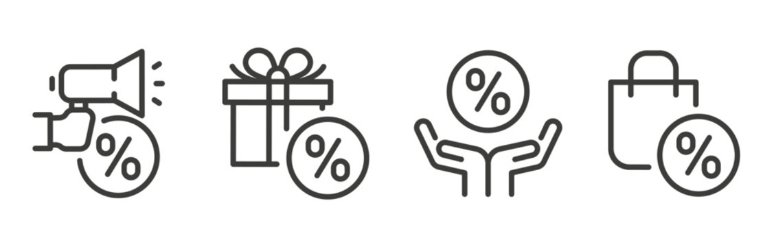 Set of offer icons. Advertising, sales, discounts icon line art.