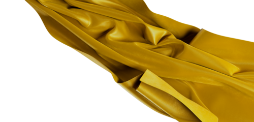 Luxurious gold silk fabric, flowing and textured against a white backdrop. Ideal for fashion, design, and elegant backgr