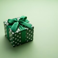 Small gift box with green ribbon