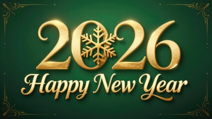 Golden 2026 Happy New Year greeting with snowflake design