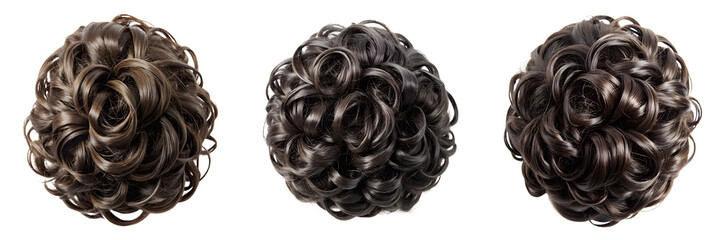 Set of A black curly hair ball isolated on a transparent background
