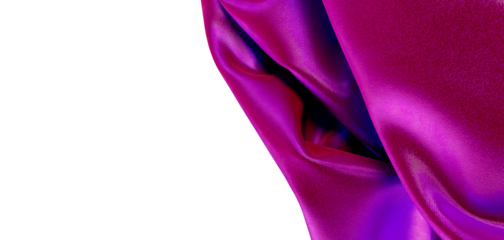 Close up shot of vibrant purple silky fabric texture against a white backdrop for various design applications.