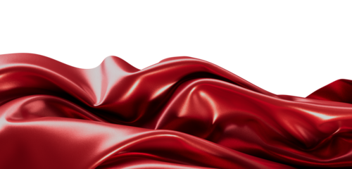 Luxurious red satin cloth texture flowing against a white background. Perfect for elegant designs and backgrounds. Ideal
