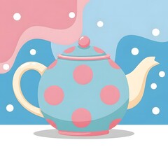 Polka dot teapot against blue background