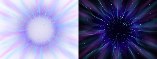 A radiant abstract energy vortex with flowing aurora light rays and glowing particles in purple and turquoise tones. Ideal for fantasy, sci-fi, digital backgrounds, motion graphics, and visual effects
