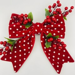 Red polka dot bow with berries