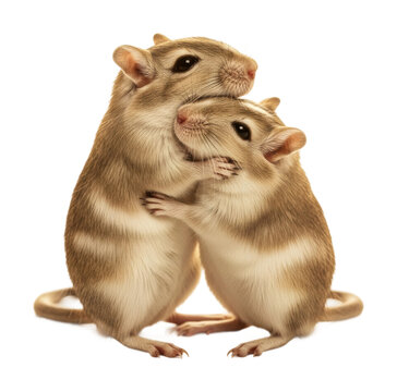 Cute gerbils embracing together animal isolated on transparent background