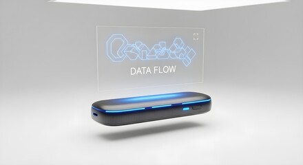 Modern electronic device with data flow illustration on a clean white background