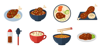 Assortment of Korean Food Dishes and Condiments Collection