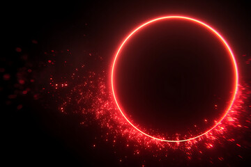  circle. red circular sparkling particles on a black background