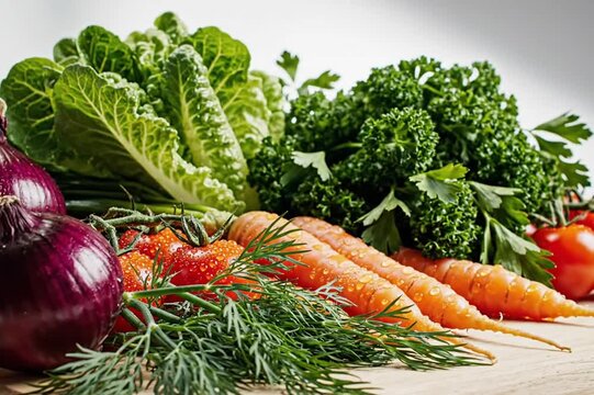 Fresh vegetables and herbs composition, clean minimal layout, high-resolution stock photography