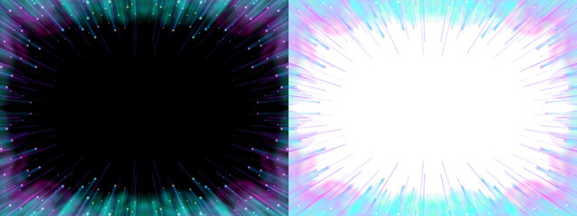 Radiant Aurora Starburst Frame with Glowing Particles, Abstract Cosmic Light Border with Shooting Stars and Energy Rays