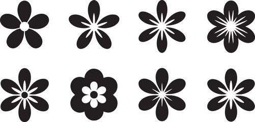 Minimal Black and White Flower Vector Set &ndash; Floral Elements for Modern Design, Prints, and Digital Art Projects