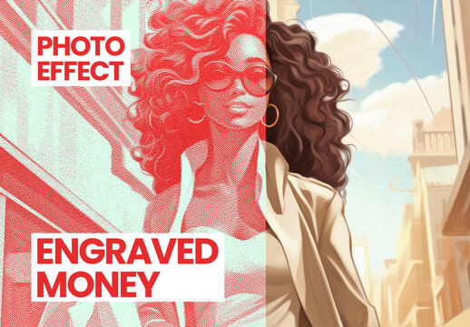 Engraved Money Halftone Photo Effect Portrait