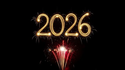 2026 Sparkler Text with Red Firework Burst