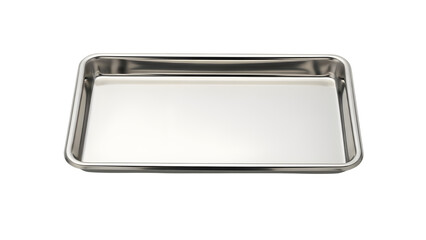 Empty Stainless Steel Rectangular Tray Product Shot Isolated on White Background