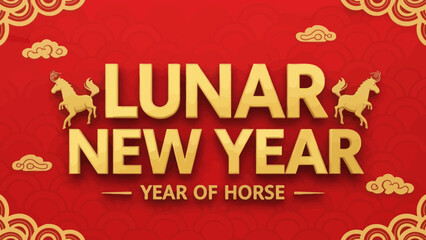 Naklejka premium Celebratory Lunar New Year Illustration Highlighting Year of the Horse with Festive Elements