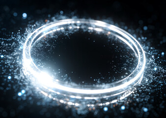 Blue light ring, circle, ring overlay, glowing circular light, particle overlay isolated on black background for stage effects