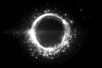 white ring with light overlay, White circle, light line effect isolated on black background for stage effects