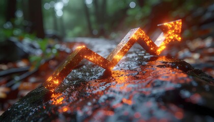 3D vector illustration of a business growth chart featuring a red arrow moving up to symbolize financial success and market profit progress in a stock economy report