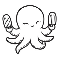 Happy octopus with icecream black © Vexels