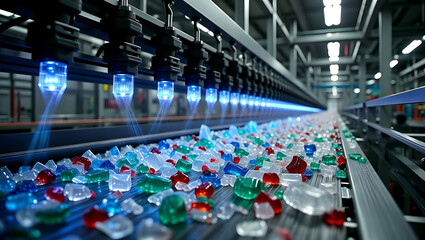 Obraz premium Recyclable Plastic Materials Sorted by High-Speed Optical Sensors