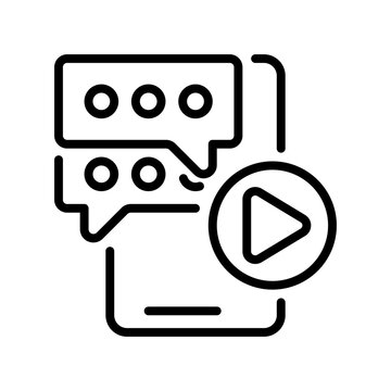 Video Live Chat Line Icon, Outline Symbol for Video Conference, Face Call, Remote Meeting, Virtual Interview, and Social Webinar. Vector Sign Icon.