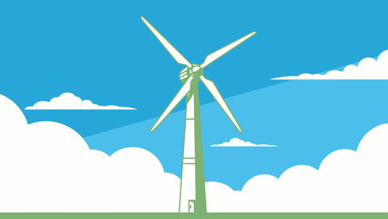 Green energy wind turbine generating sustainable electricity under blue sky.