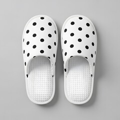 White slippers with black polka dots
