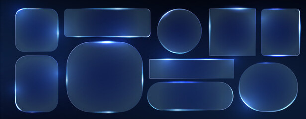 Liquid glass smartphone interface isolated. White ui light frame square and circle banner with shine stroke. Control center widget for smartphone and web app, vector illustration.