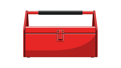 Red metal toolbox with black handle icon isolated on white background.