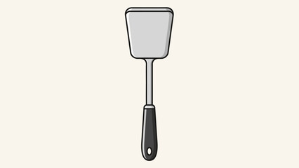 Simple kitchen spatula illustration with black handle and metal blade.