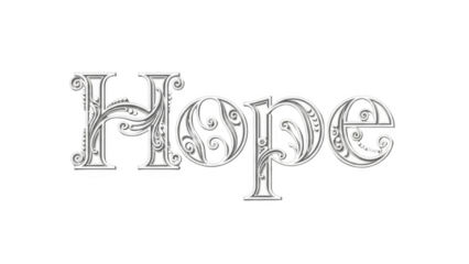 Ornate white lettering spelling out the word Hope text