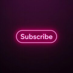 Neon subscribe button, pink glowing icon on dark background, sign up now, subscription concept, online registration, digital marketing tool