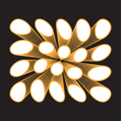 Abstract explosion of orange tube shapes with white interiors on a dark background