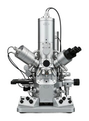 Microscope operation laboratory scientific equipment research isolated on transparent background