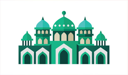 Obraz premium Green Mosque Facade With Domes and Arches - Islamic Architecture Style - Vector Illustration