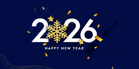 Happy winter holiday new year celebration card design illustration with star and snow decoration for 2026