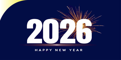 A new year 2026 celebration card illustration with gold decoration and 3d design text for business sale holiday