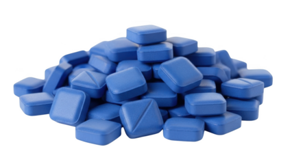 Pile of blue square pills with a dividing line blue pills