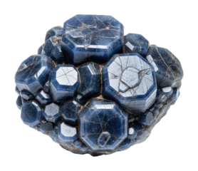 Mineral exhibition blue hexagonal crystal cluster natural isolated on transparent background