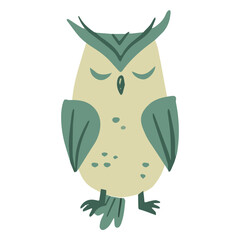 Obraz premium Owl green sleeping quietly flat