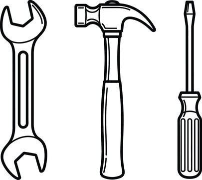 Three essential hand tools isolated on transparent background
