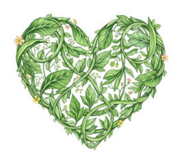 Heart-shaped green vine display nature floral design isolated on transparent background