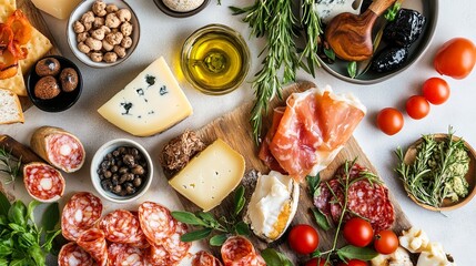 luxury Italian food plating with fresh seafood, truffle oil, and gourmet cheese .