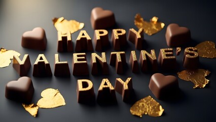 A luxurious and romantic happy valentine's day message crafted from chocolate