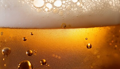 Refreshing Golden Liquid With Foam And Bubbles Liquid Foam Bubbles Golden Refreshing Drink Beverage