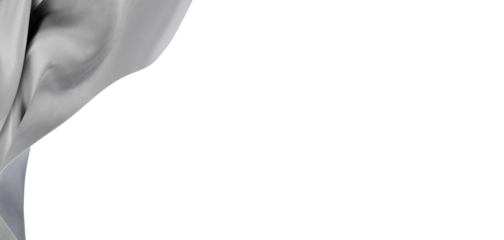 Close-up of soft silver fabric draped gracefully against a clean white background, showcasing texture and folds for desi